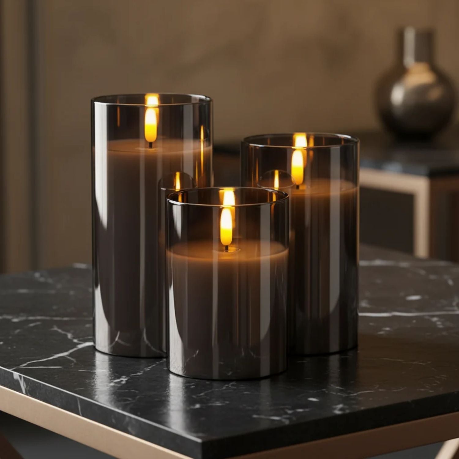 LED Candle Glass Smoke Finish Remote Control Indoor Mood Lighting Flameless Table Decoration Set | Thomler