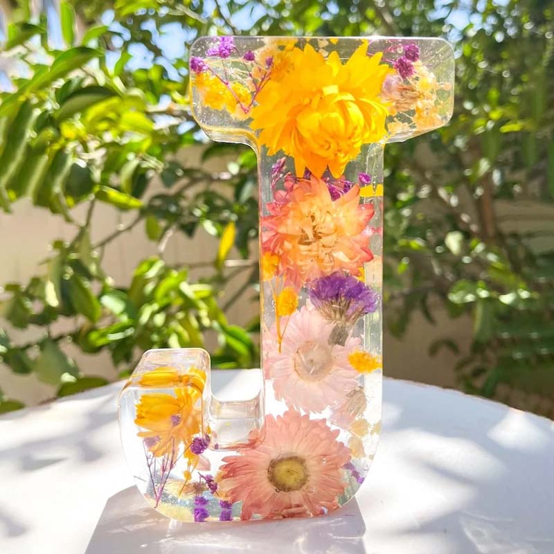 LED Letter Night Light with Real Dried Flowers in Resin – Personalized Illuminated Décor Accent for Bedroom, Nursery & Living Room | Thomler