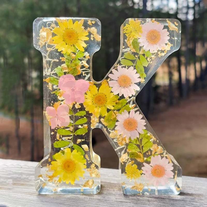 LED Letter Night Light with Real Dried Flowers in Resin – Personalized Illuminated Décor Accent for Bedroom, Nursery & Living Room | Thomler