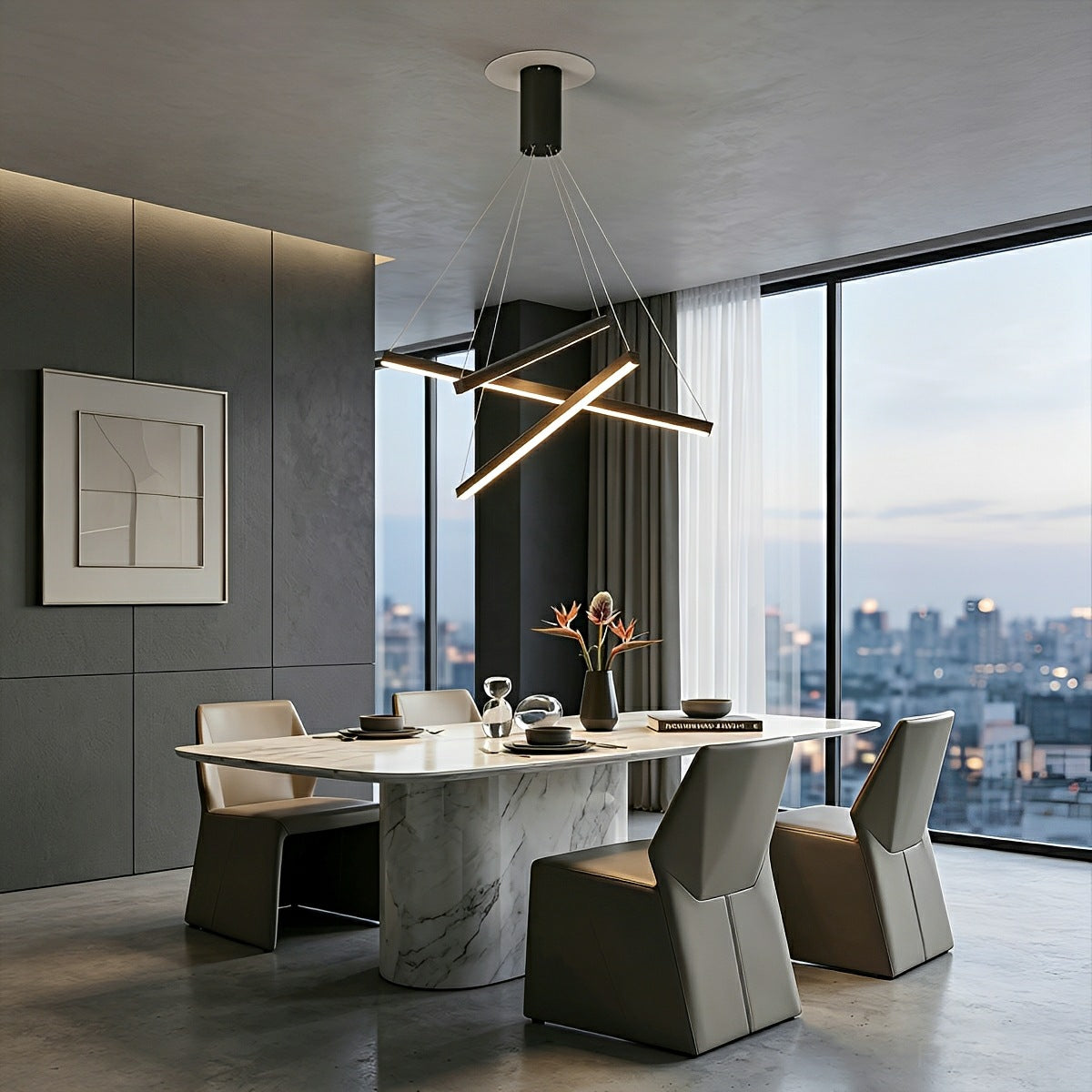 Tiered Black Aluminum LED Ceiling Light with Remote Dimmer for Living Room & Bedroom | Thomler
