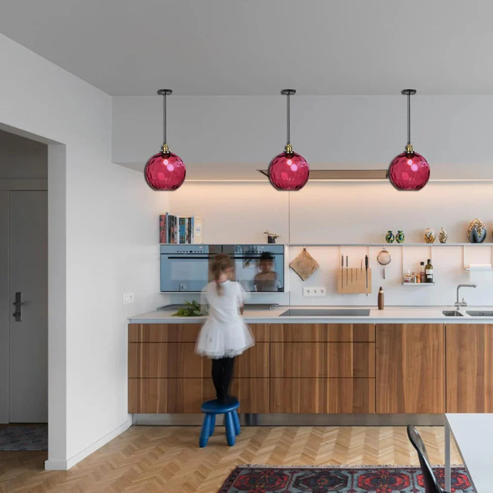 Pendant Light Ripple Glass 7.9 in Sphere Adjustable Dining Room Kitchen Hanging Ceiling Lamp Modern Nordic Minimalist Fixture | Thomler