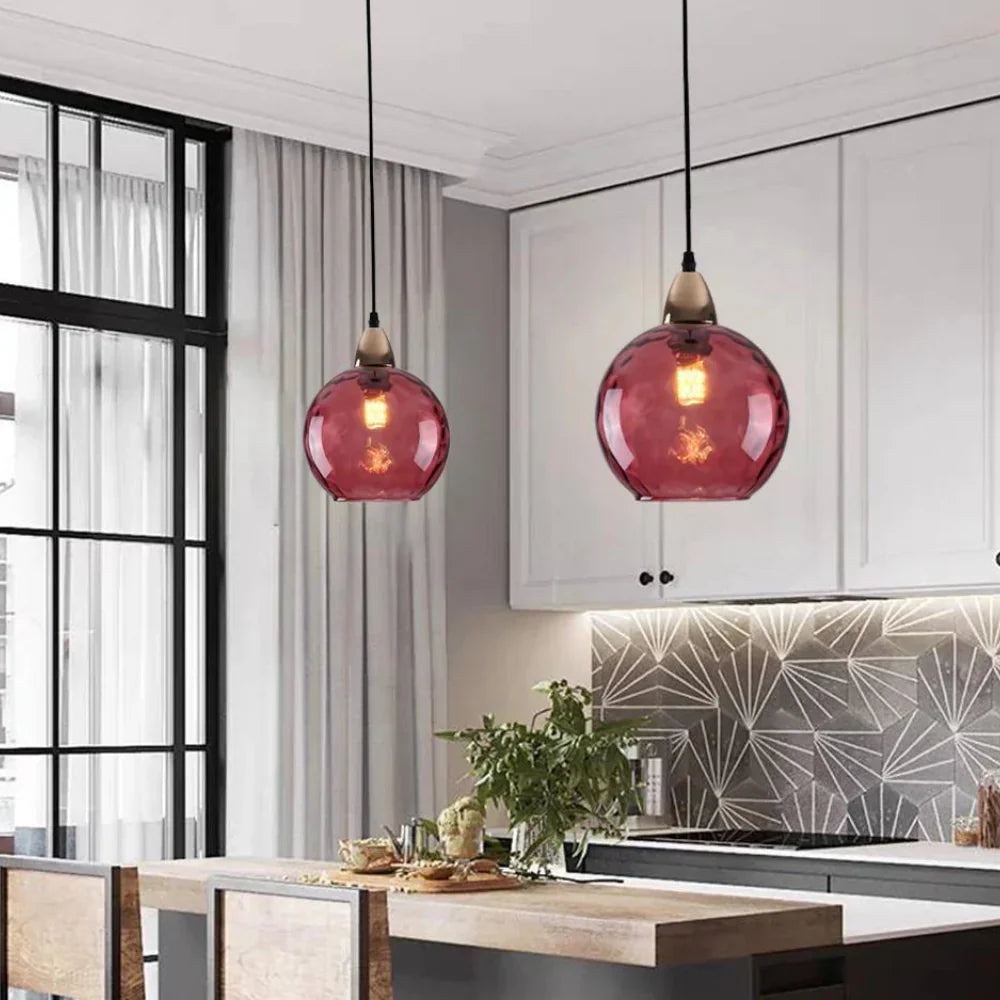 Pendant Light Ripple Glass 7.9 in Sphere Adjustable Dining Room Kitchen Hanging Ceiling Lamp Modern Nordic Minimalist Fixture | Thomler