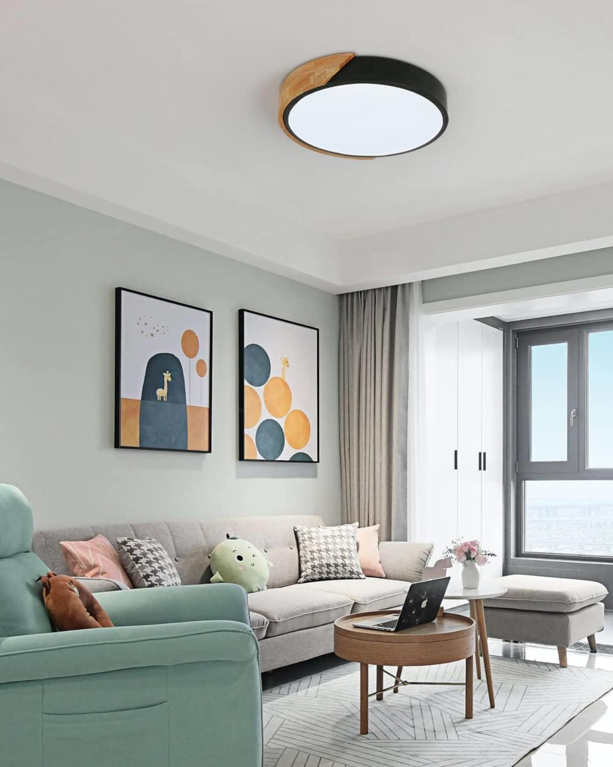 Moderne ronde plafondlamp met houtaccent en LED verlichting – minimalistische designlamp in 23 30 40 50 en 60 cm | Sansoti