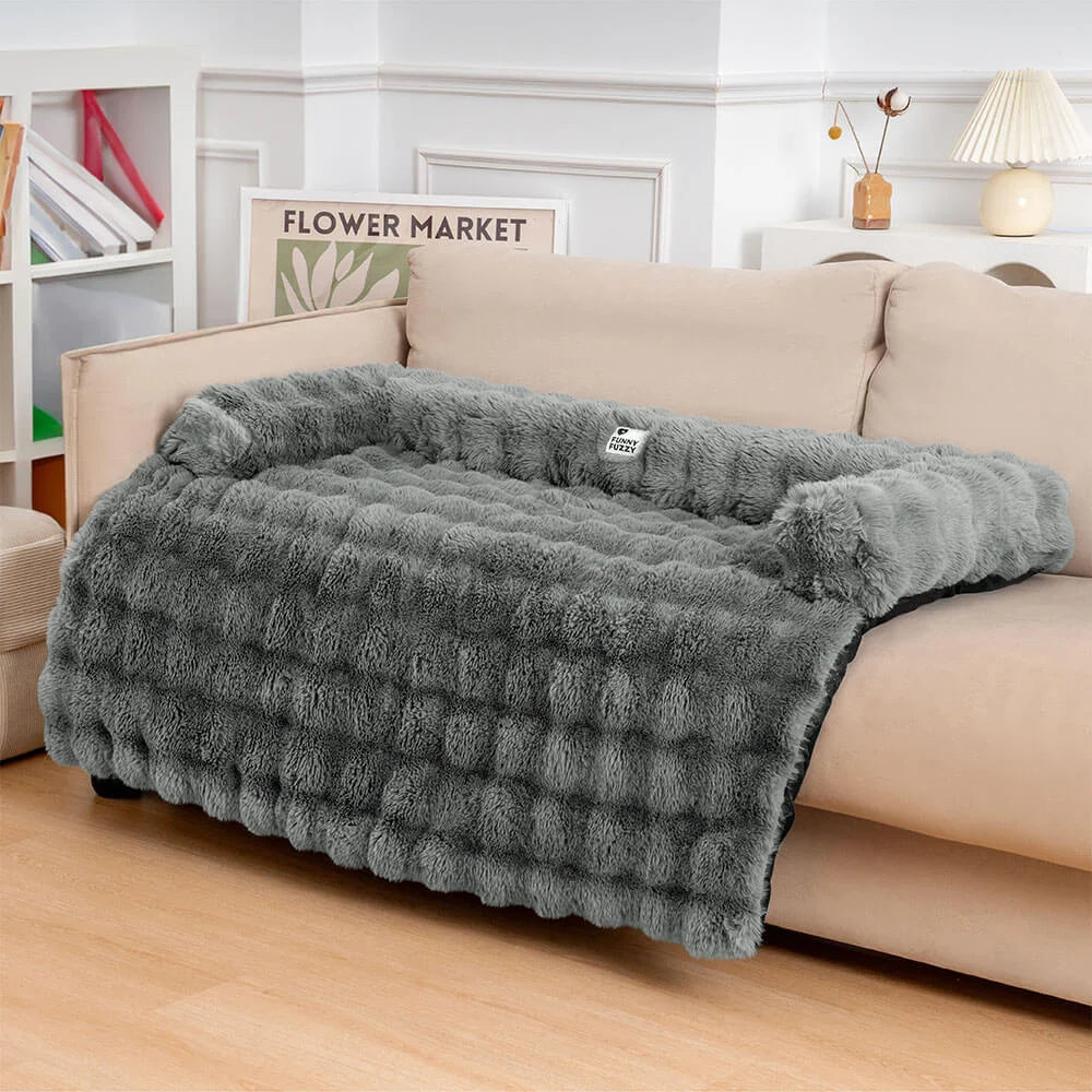 Ultra-Plush Pet Couch Cover & Cushion Mat for Dogs and Cats - Washable Non-Slip Furniture Protector Throw Blanket with Deep Pile Faux Fur | Thomler