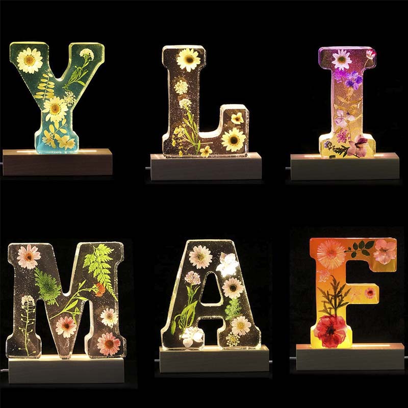 LED Letter Night Light with Real Dried Flowers in Resin – Personalized Illuminated Décor Accent for Bedroom, Nursery & Living Room | Thomler
