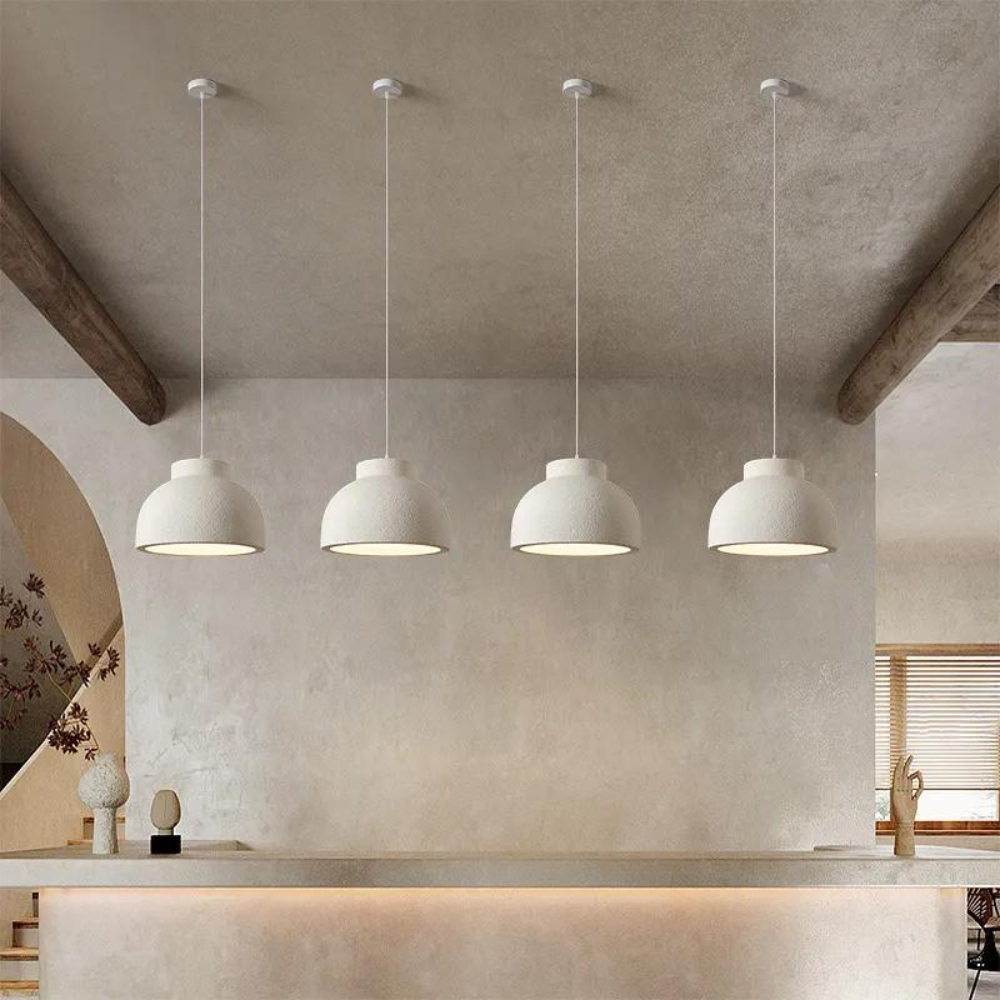 Pendant Light Polystyrene Dome 15.4 in White Dining Room Kitchen Island Hanging Ceiling Lamp Minimalist Nordic Wabi Sabi | Thomler