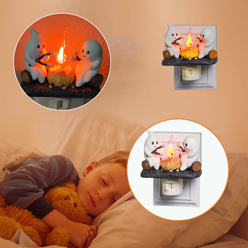 Flickering Campfire Ghost Night Light LED Resin Figurine for Kids Bedrooms Halloween Decor Ambient Lighting Whimsical Tabletop Lamp | Thomler