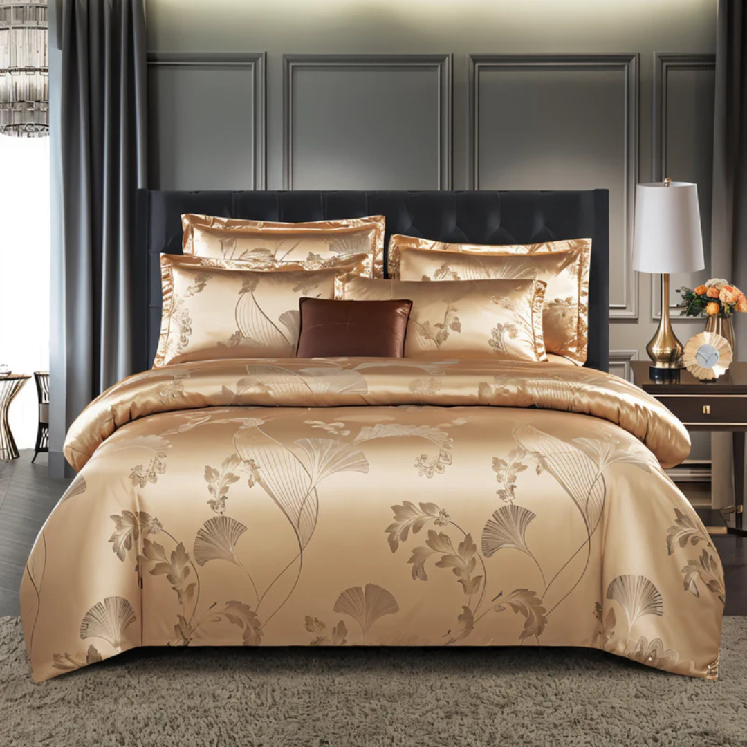 Floral Jacquard Duvet Cover Set Silky Satin Bedding 3-Piece with Pillowcases All Season Breathable Comforter Cover for Bedroom Décor | Thomler