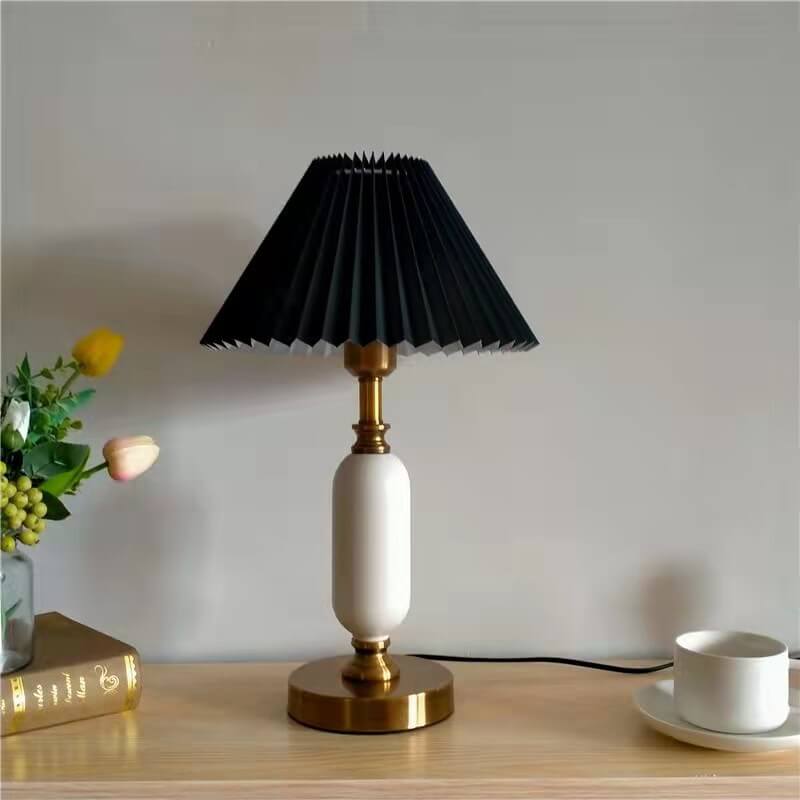 Table Lamp Pleated Fabric Shade 28.0 cm x 46.0 cm Gold Bedroom Living Room Retro Desk Lighting E12 Accent Lamp | Thomler