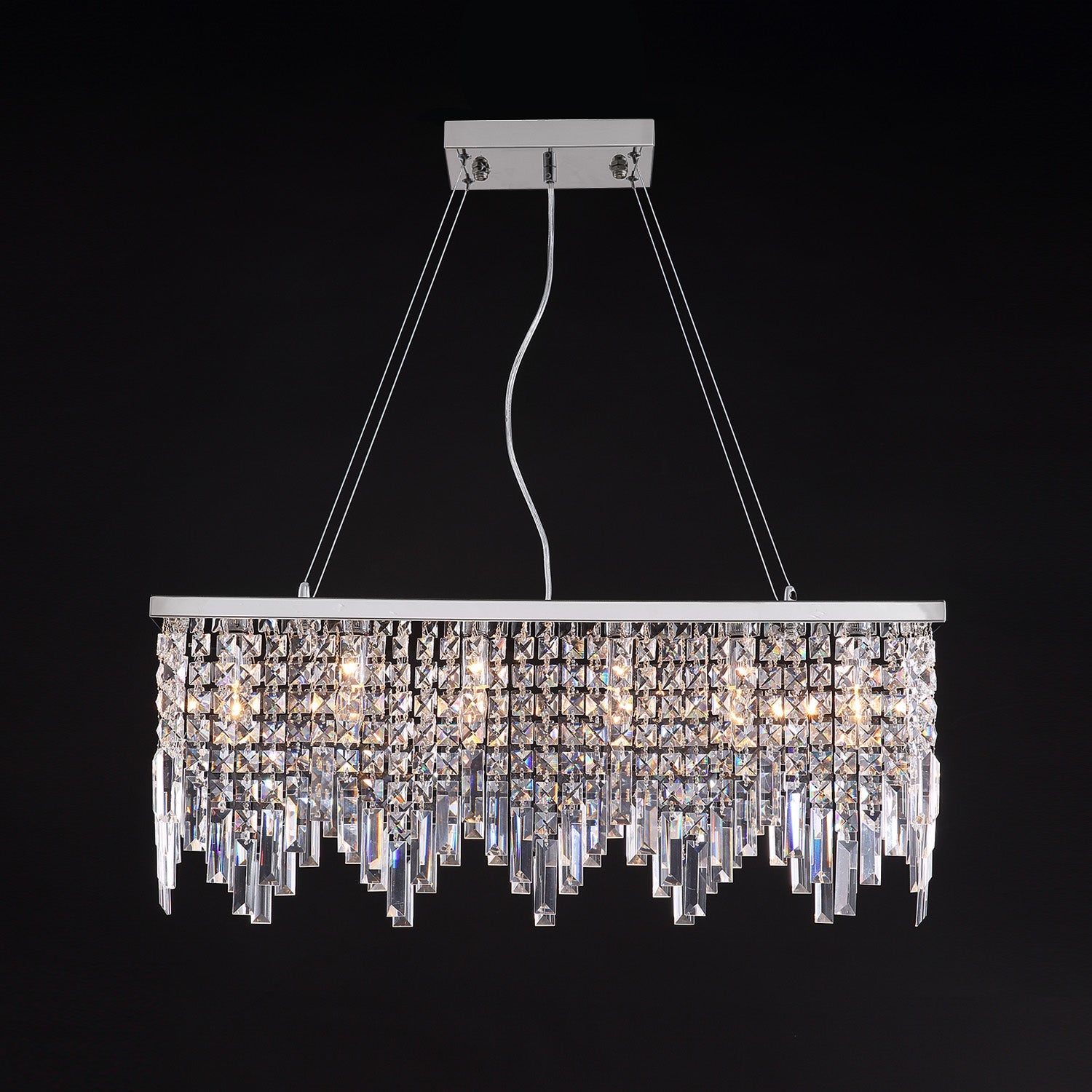 Linear Crystal Pendant Light Fixture Modern Dining Room Chandelier Stainless Steel Frame E12 Candelabra Base Adjustable Hanging Height for | Thomler