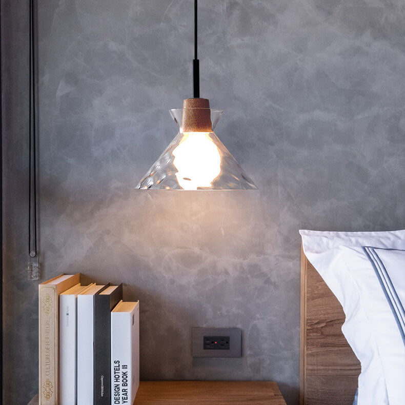 Pendant Light Glass Wood E26 27.0 cm Transparent Dining Room Kitchen Island Hanging Ceiling Lamp | Thomler