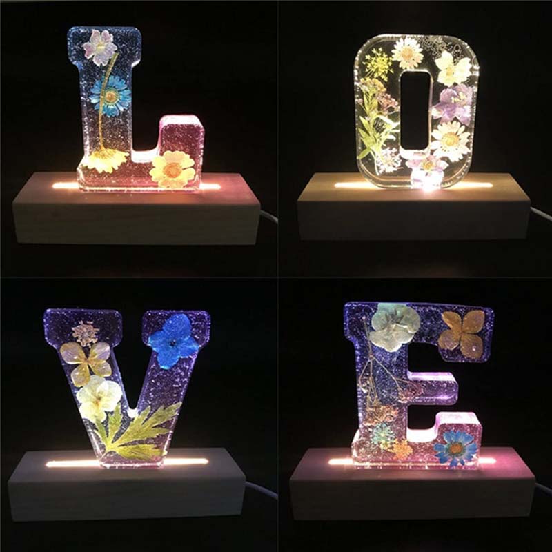 LED Letter Night Light with Real Dried Flowers in Resin – Personalized Illuminated Décor Accent for Bedroom, Nursery & Living Room | Thomler