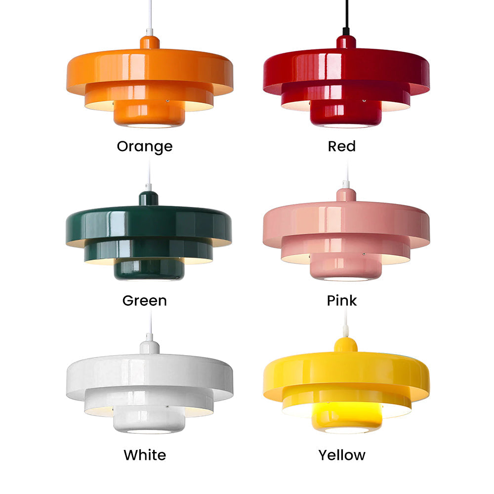 Round Metal Pendant Light 14-Inch Industrial Farmhouse Ceiling Fixture for Kitchen Island Dining Room Bedroom E26 Socket Green Orange | Thomler