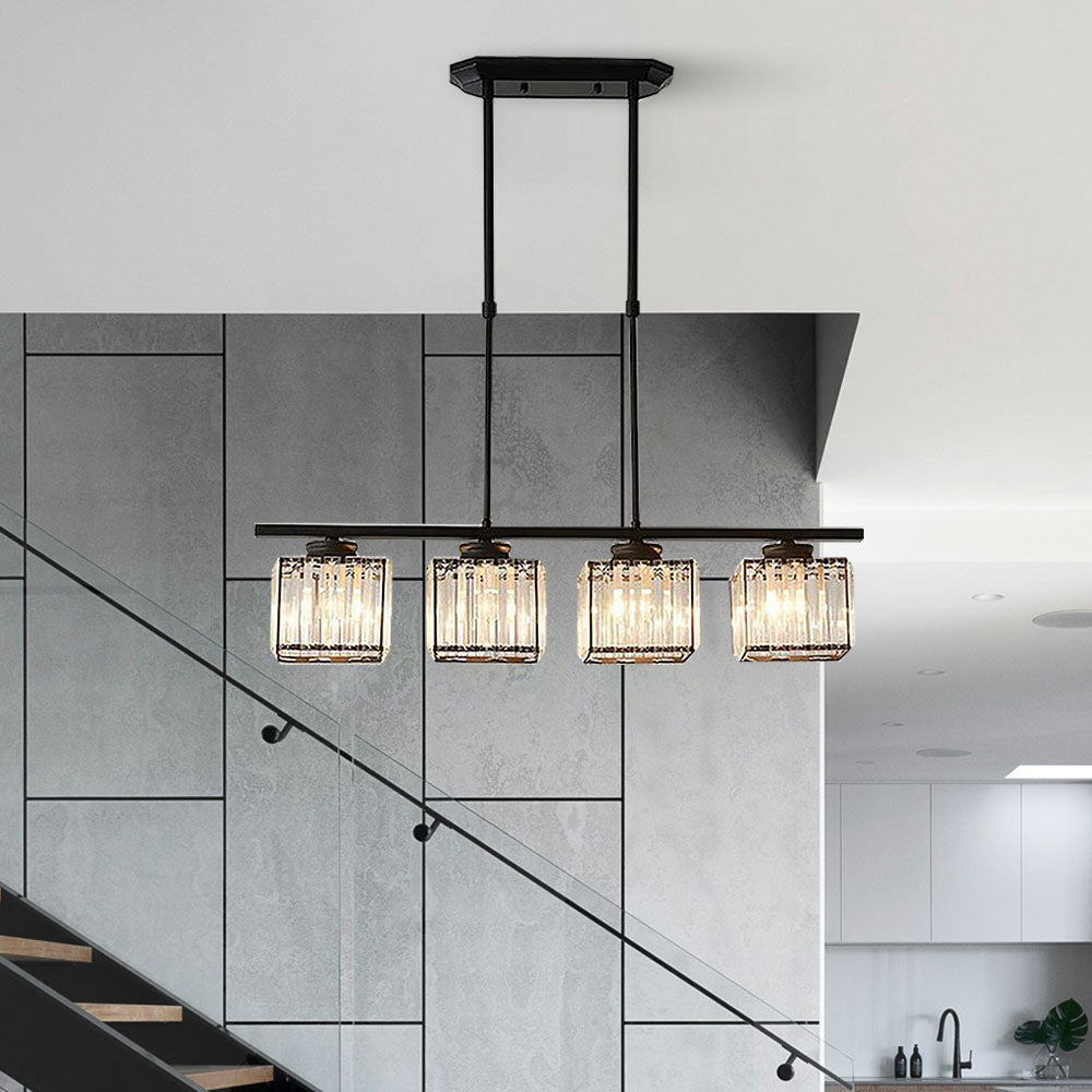 Hanglamp Eettafel Glas Zwart Goud 3 Of 4 Lichts E27 Modern | Sansoti