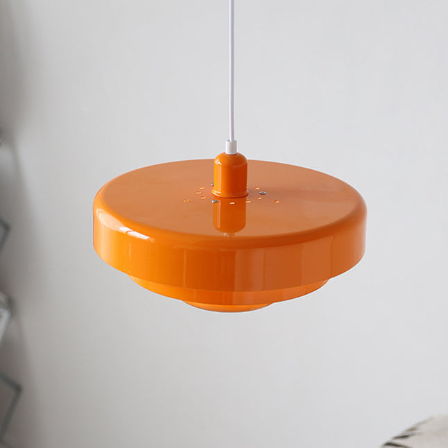 Round Metal Pendant Light 14-Inch Industrial Farmhouse Ceiling Fixture for Kitchen Island Dining Room Bedroom E26 Socket Green Orange | Thomler
