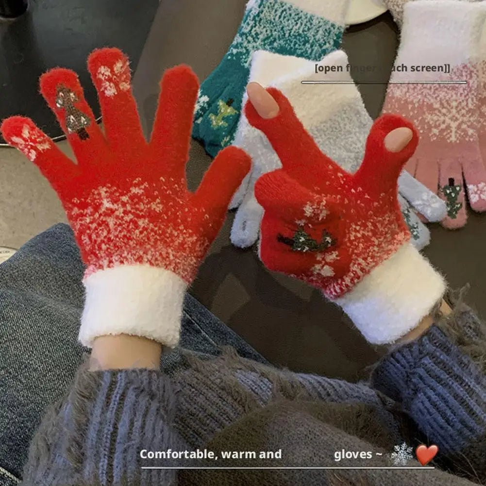 Convertible Mitten Gloves with Fold-Back Finger Covers – Plush Fleece Winter Hand Warmers for Women & Teens – Holiday Embroidered Design | Thomler