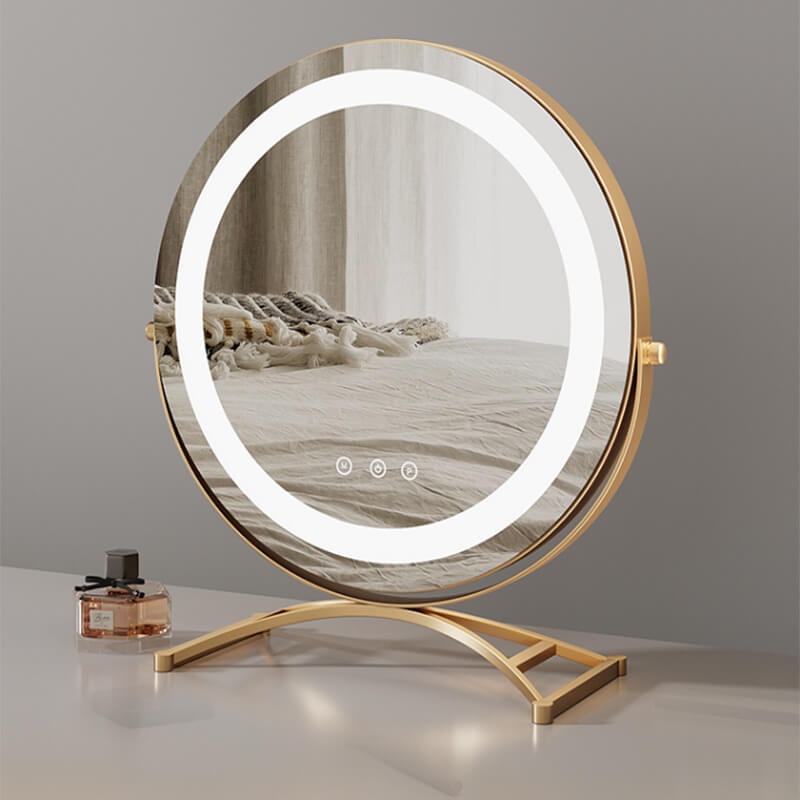 Makeup Mirror Metal Frame 40.0 cm LED Lighted Vanity Tabletop Rotating Dimmable Rechargeable Beauty Grooming Mirror | Thomler