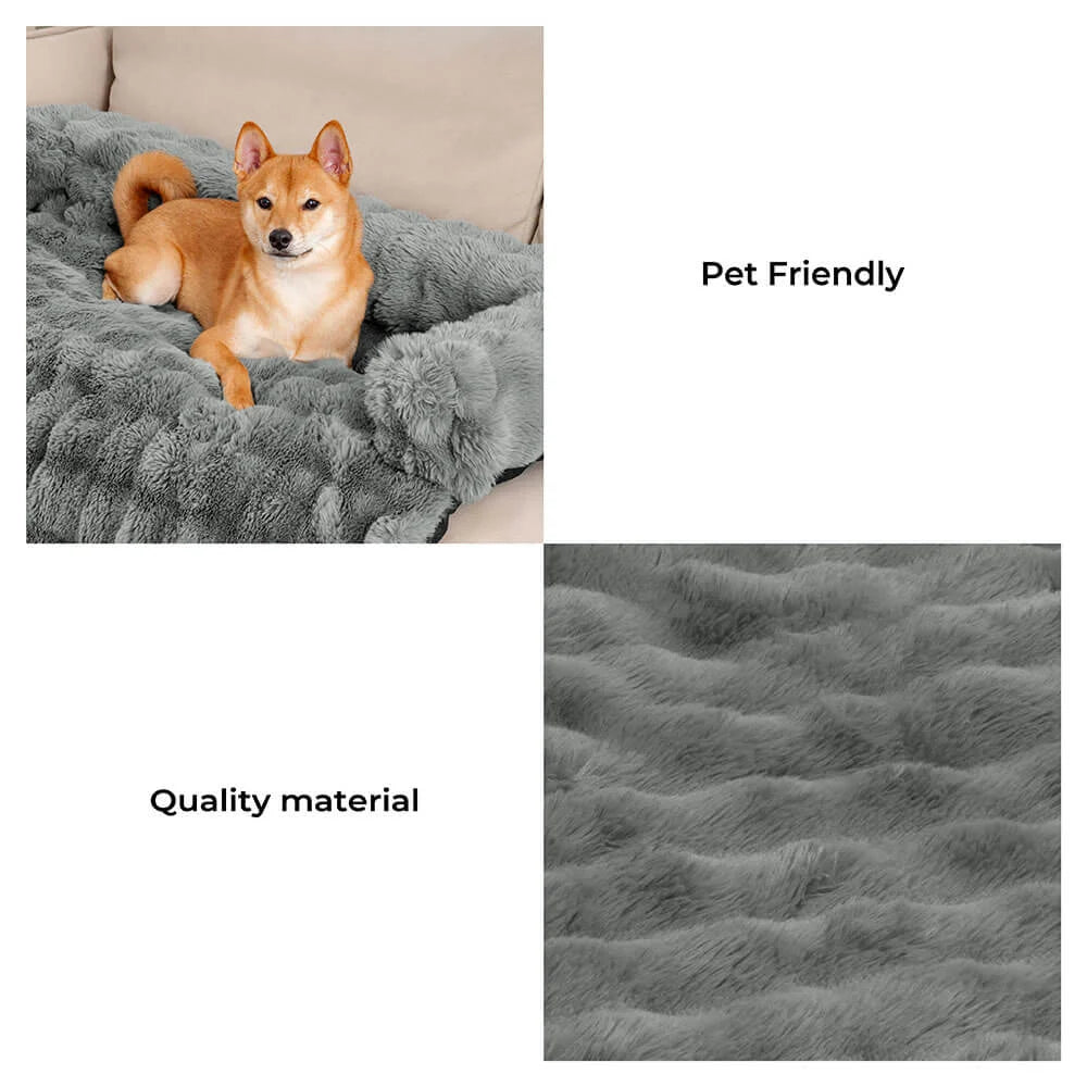 Ultra-Plush Pet Couch Cover & Cushion Mat for Dogs and Cats - Washable Non-Slip Furniture Protector Throw Blanket with Deep Pile Faux Fur | Thomler