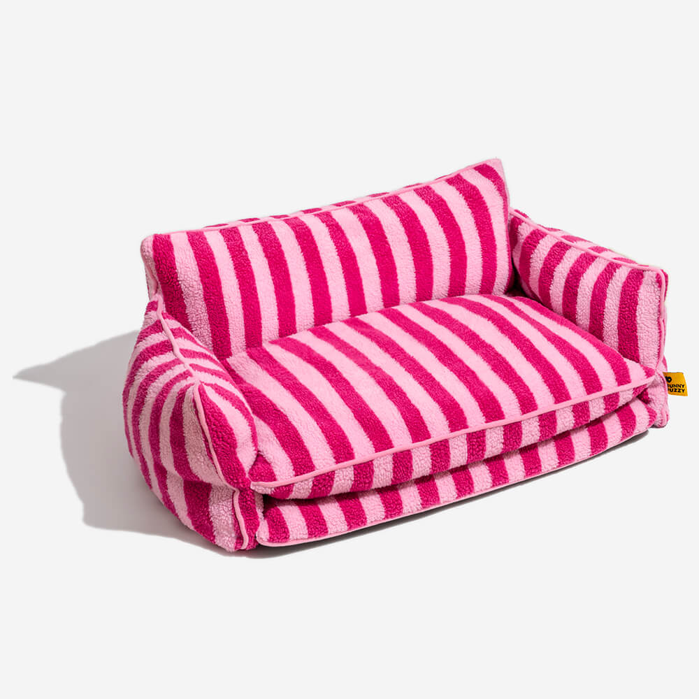 Plush Pet Couch with Washable Cover - Dual-Layer Cushioned Lounger for Dogs & Cats - Striped Fleece Nap Spot | Thomler