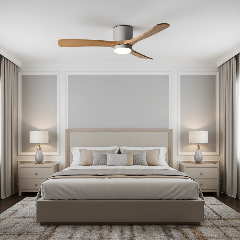 Ceiling Fan Wood Blades LED Light Remote Control Bedroom Living Room Quiet Scandinavian Air Circulator | Thomler