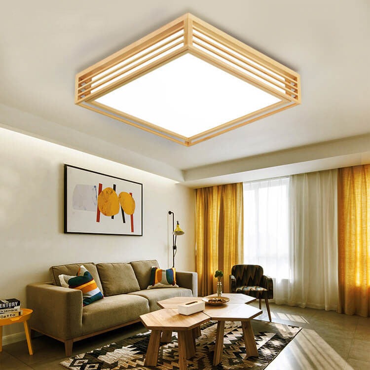Flush Mount Ceiling Light Wood Acrylic 13.8 in LED Beige White Modern Bedroom Living Room Dining Room Lighting | Thomler