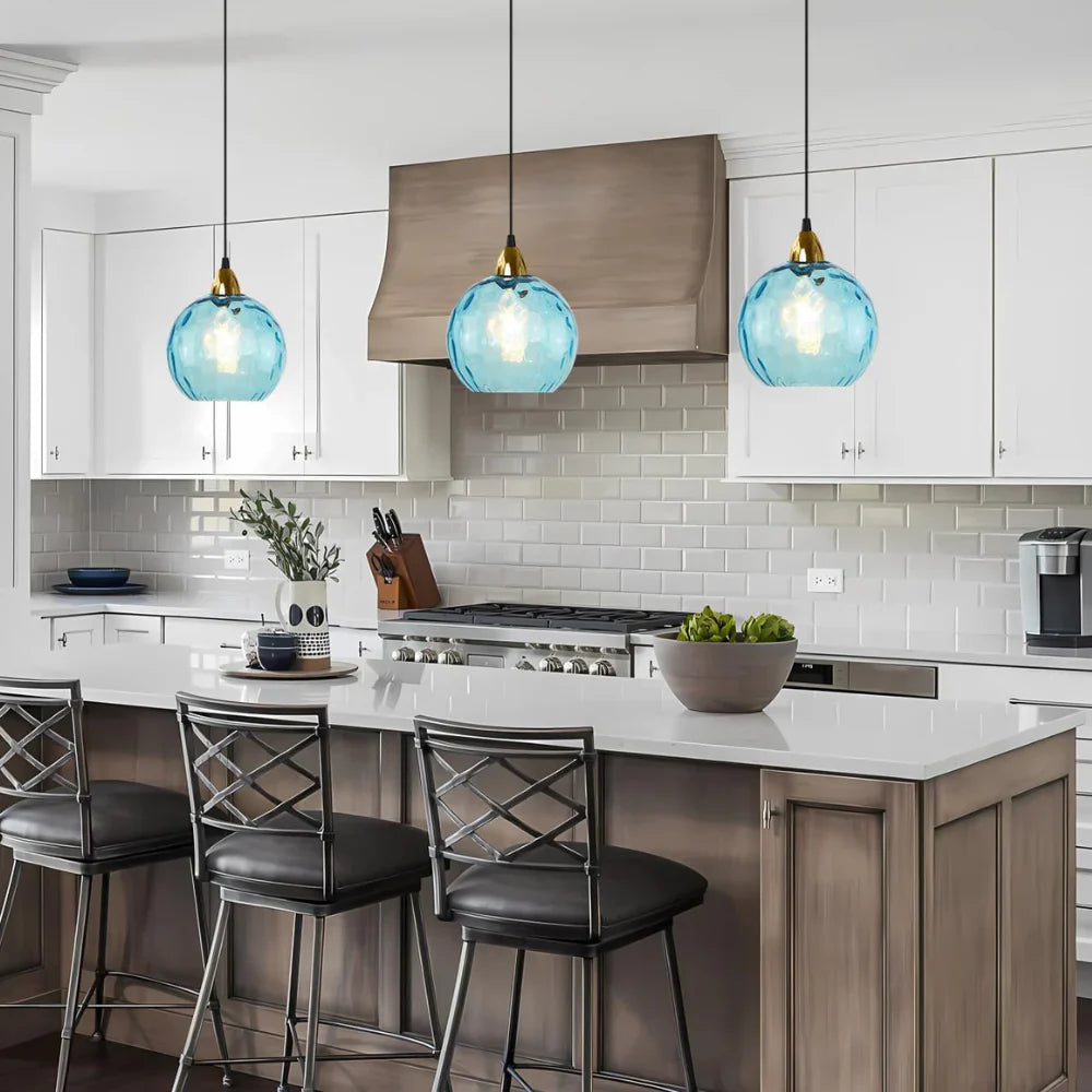Pendant Light Ripple Glass 7.9 in Sphere Adjustable Dining Room Kitchen Hanging Ceiling Lamp Modern Nordic Minimalist Fixture | Thomler