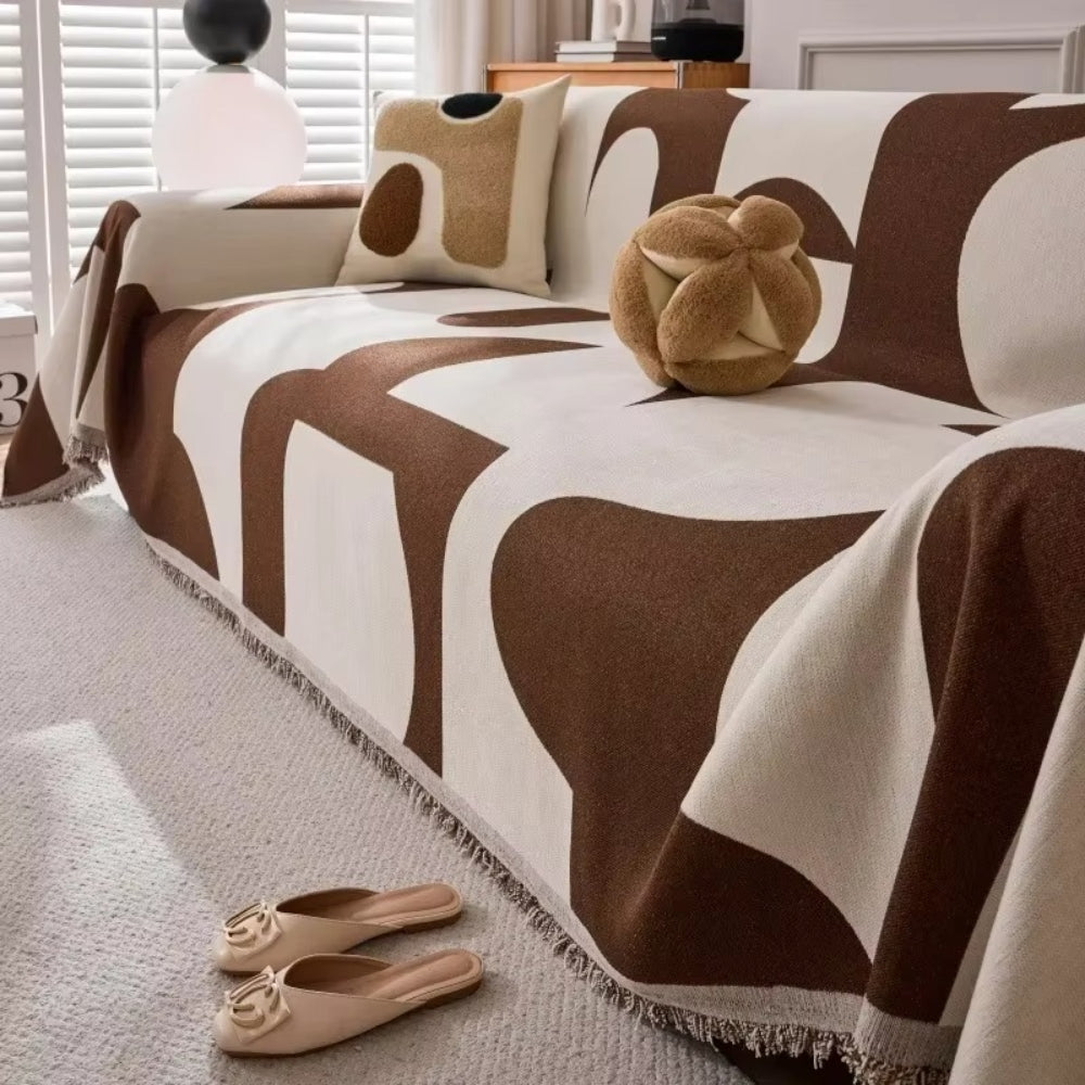 Reversible Chenille Sofa Throw Blanket with Tassels, Soft Jacquard Boho Couch Protector for Living Room, Bedroom, Patio, Machine Washable | Thomler