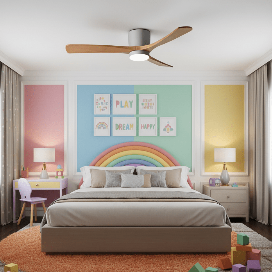Nordic Ceiling Fan Light 42 in Solid Wood Blades LED Bedroom Living Room Quiet DC Motor Modern Ceiling Fan | Thomler