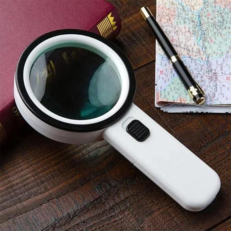 Illuminated Desktop Magnifier with 30X Magnification and 12 LED Lights for Reading Small Print, Labels, Books, Maps, Coins, Jewelry, Hobbies | Thomler