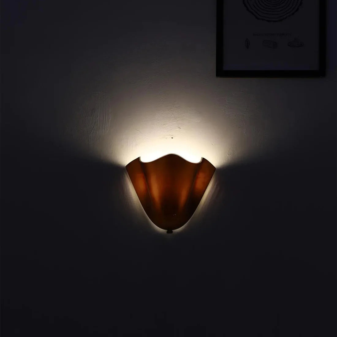 Shell-Inspired Glass Sconce 11 Inch Wide Vintage Iron Bedside Fixture Warm Ambient Hallway Lighting E14 Base Brown Green Beige Tinted Shade | Thomler
