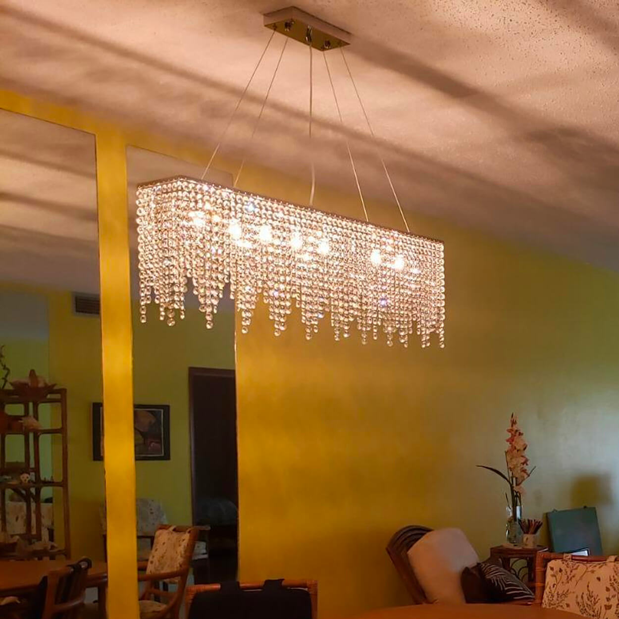 Rectangular Crystal Chandelier Ceiling Light Fixture Stainless Steel Frame E12 Candelabra Base for Dining Room Kitchen Island Modern | Thomler