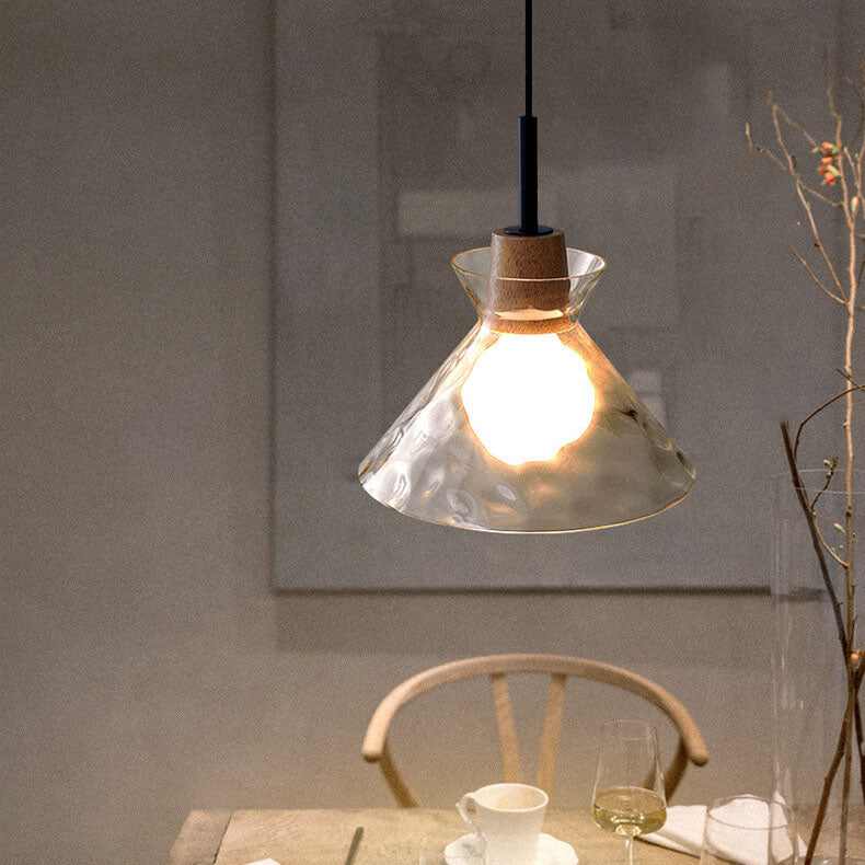 Pendant Light Glass Wood 9.8 in Adjustable Modern Bedroom Living Room Study Ceiling Lamp | Thomler