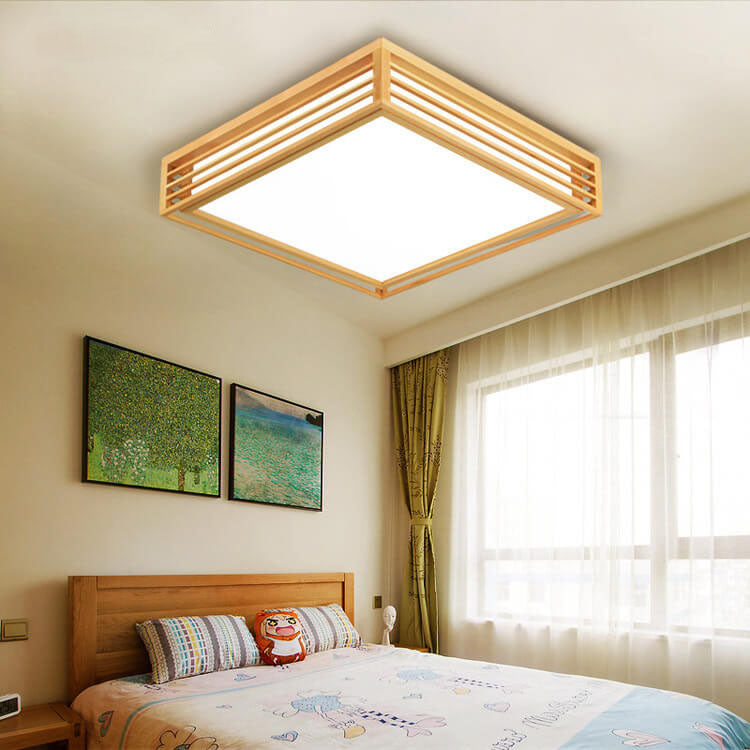 Flush Mount Ceiling Light Wood Acrylic 13.8 in LED Beige White Modern Bedroom Living Room Dining Room Lighting | Thomler