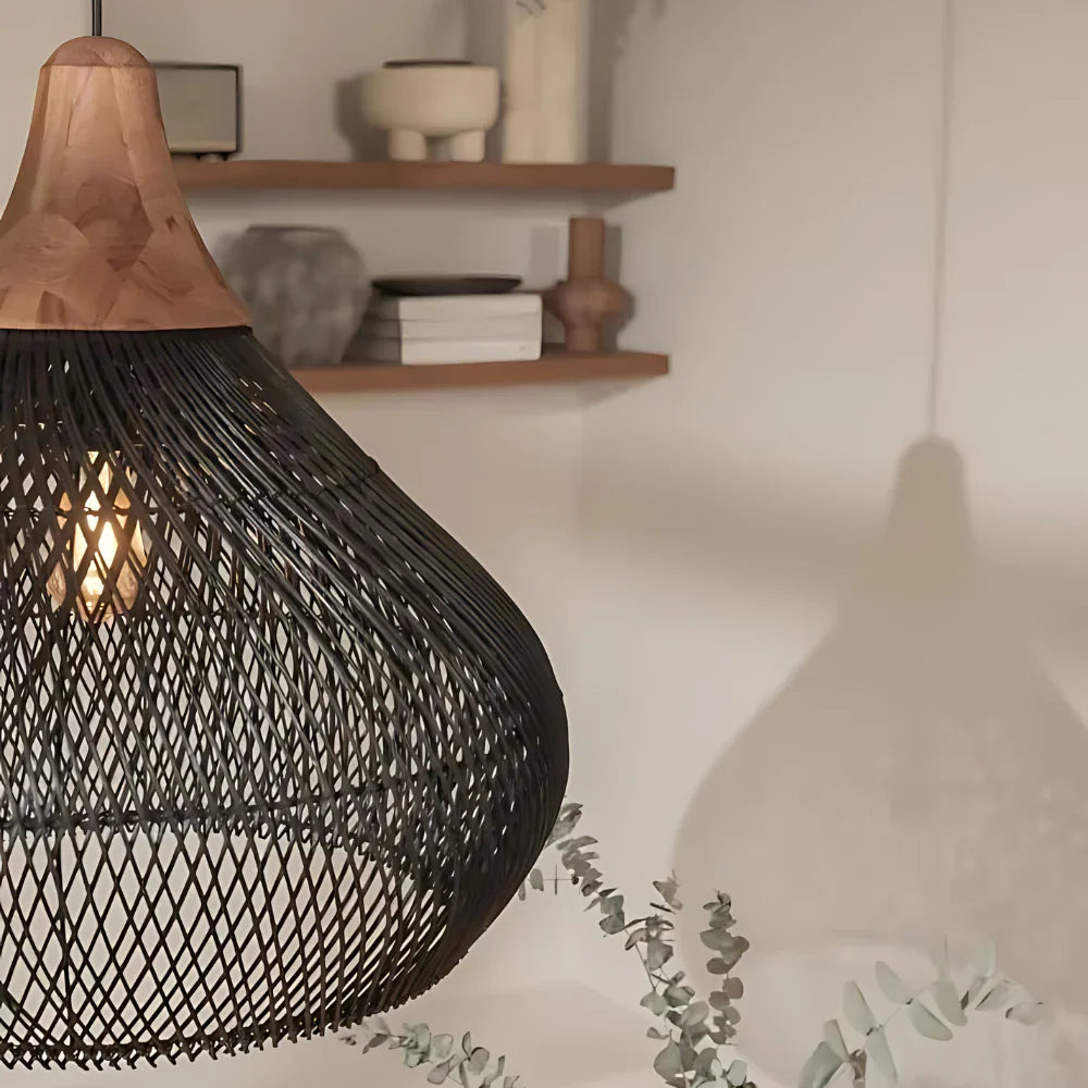Pendant Light Rattan 19.7 in Handwoven Natural Dining Room Kitchen Island Hanging Ceiling Lamp Boho Rustic Organic | Thomler