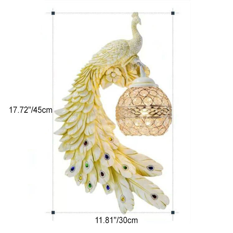 Crystal Globe Peacock Wall Light Fixture Decorative Resin Single Bulb Sconce for Bedroom Living Room Hallway Entryway Home Decor | Thomler