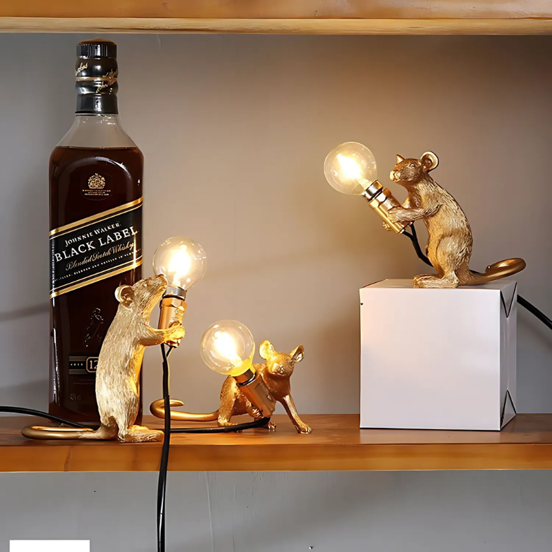 Whimsical Mouse Desk Lamp with LED Light – Resin Novelty Accent for Tables, Shelves & Nightstands | Thomler