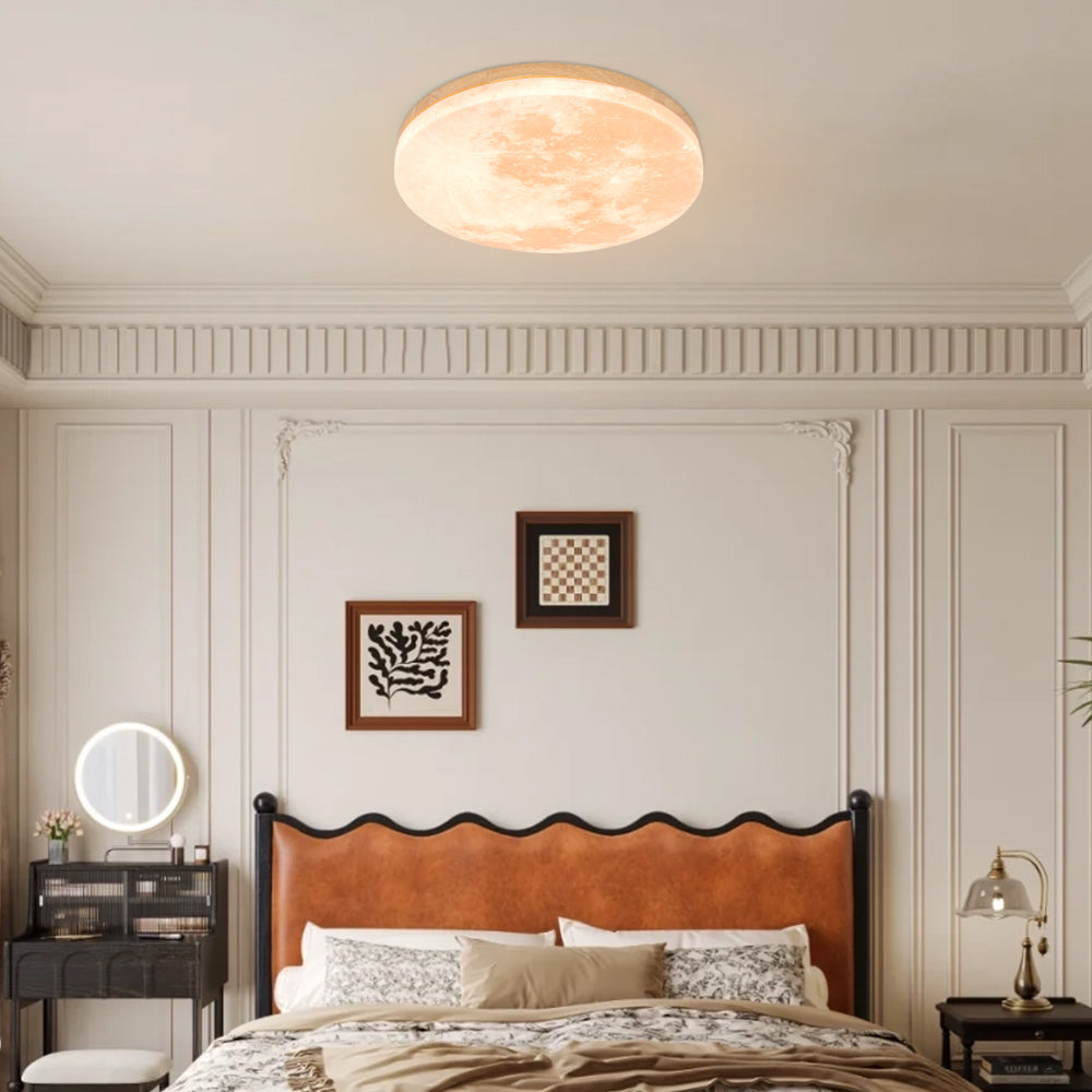 Ceiling Lamp Wood Acrylic 48.0 cm Moon Design Bedroom Living Room Flush Mount Ambient LED Light | Thomler