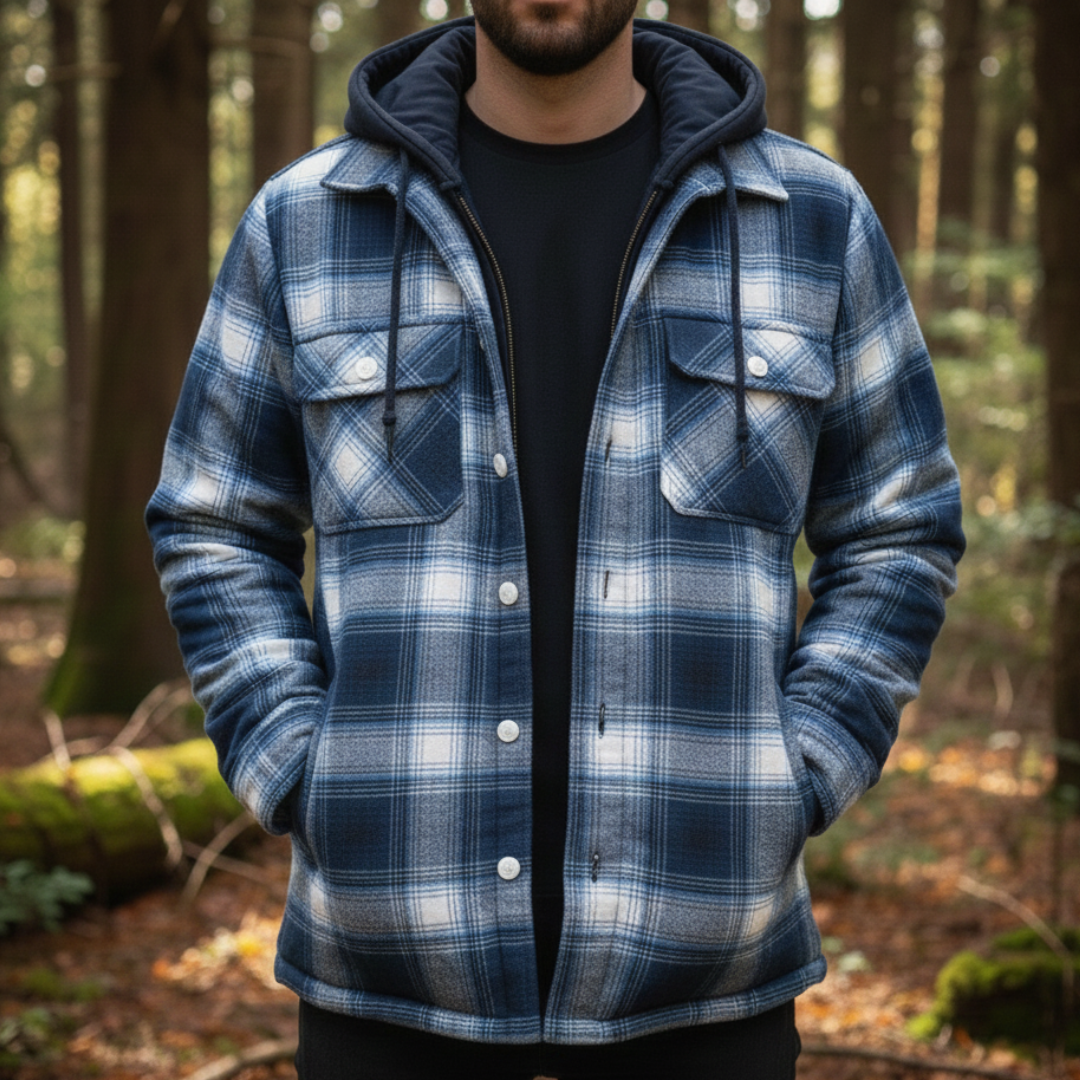 Quilted Plaid Flannel Shirt Jacket with Removable Hood for Men – Button Front & Zip Closure | Thomler