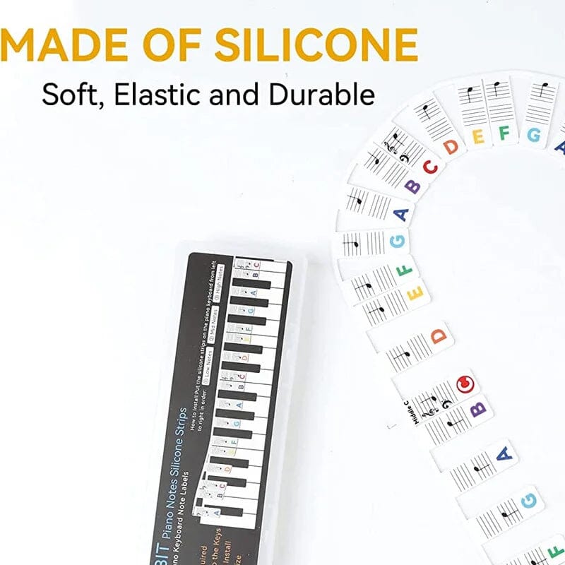 Removable Silicone Piano Key Note Labels for 88-Key Keyboards | Beginner Learning Aid with Staff Notation | Quick-Install Teaching Guide for Grand, Up