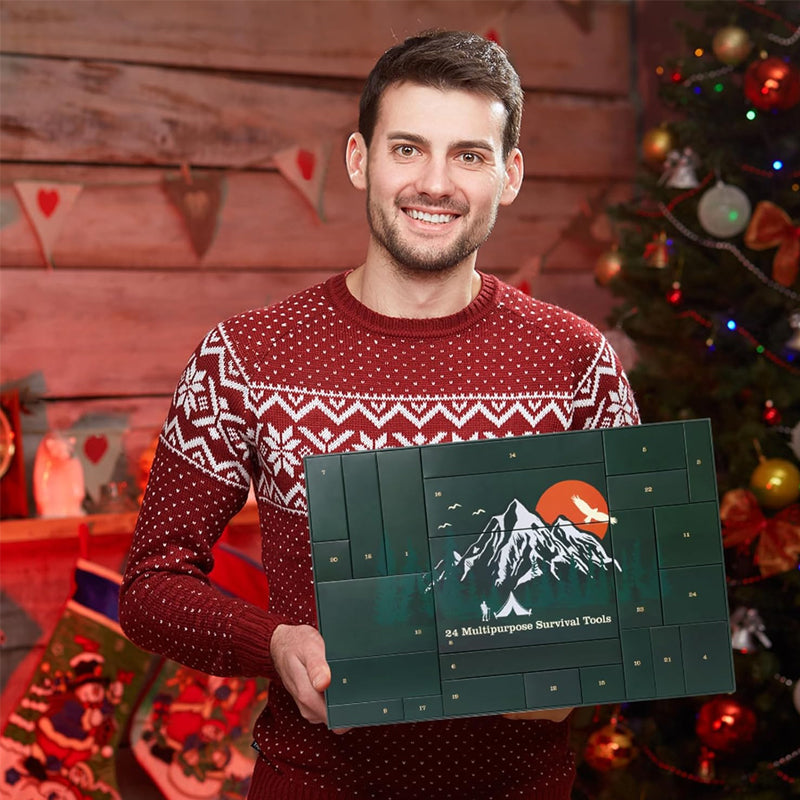 Holiday Countdown Outdoor Gear Calendar with 24 Daily Tools for Camping Hiking & Wilderness Adventures – December Gift Box Set for Men Women | Thomler