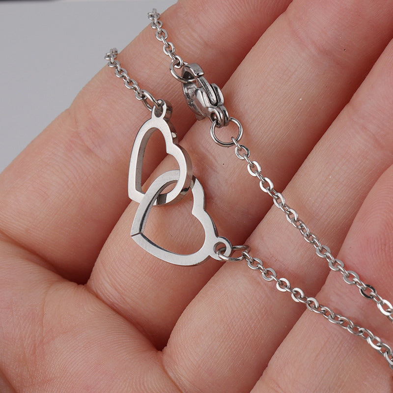 Interlocking Double Heart Pendant Titanium Steel Chain Necklace for Women Anniversary Valentines Day Jewelry Gift with Optional Spinning | Thomler