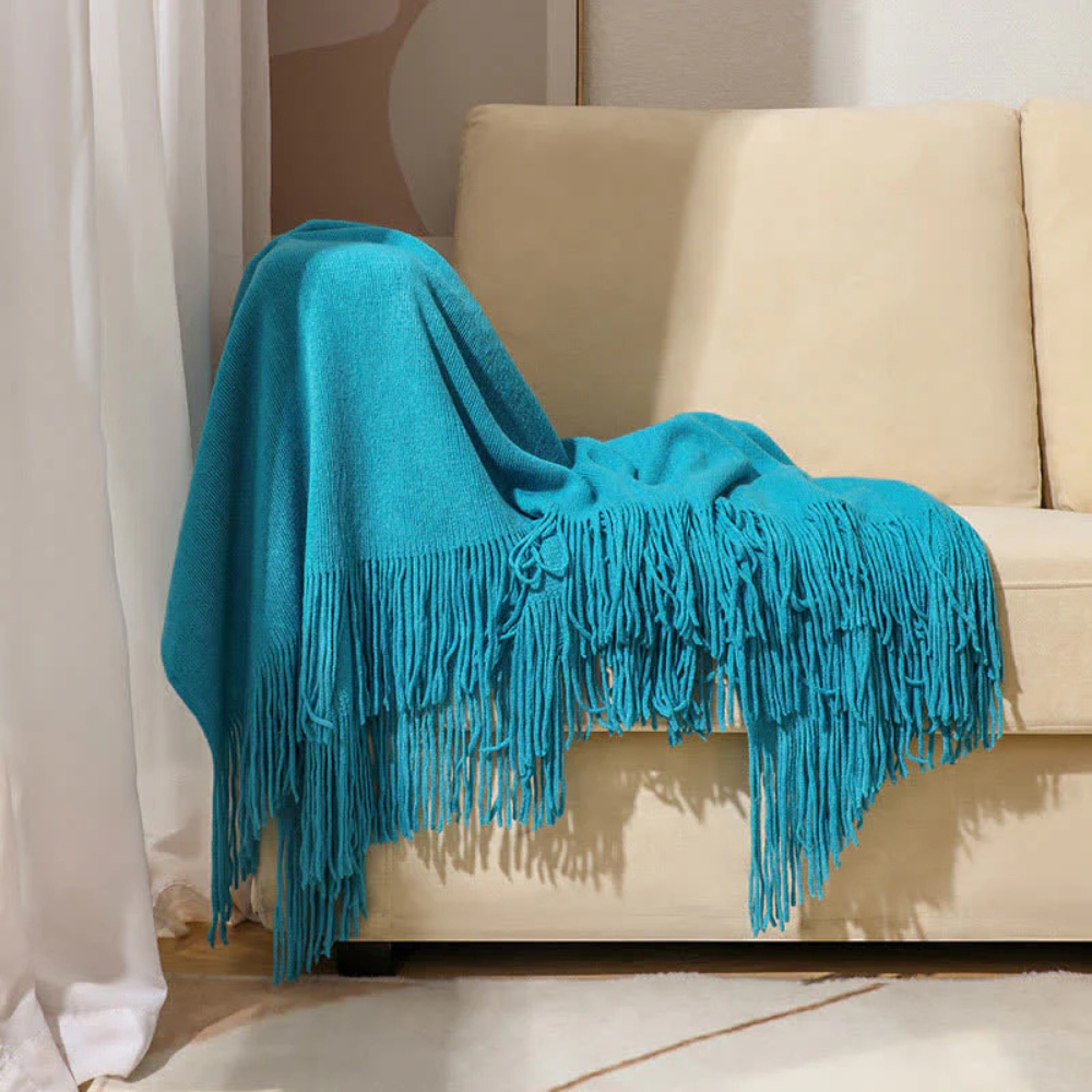 Heavyweight Textured Throw with Fringe Detail – Premium Acrylic Weave for Sofas, Beds & Outdoor Use | Thomler