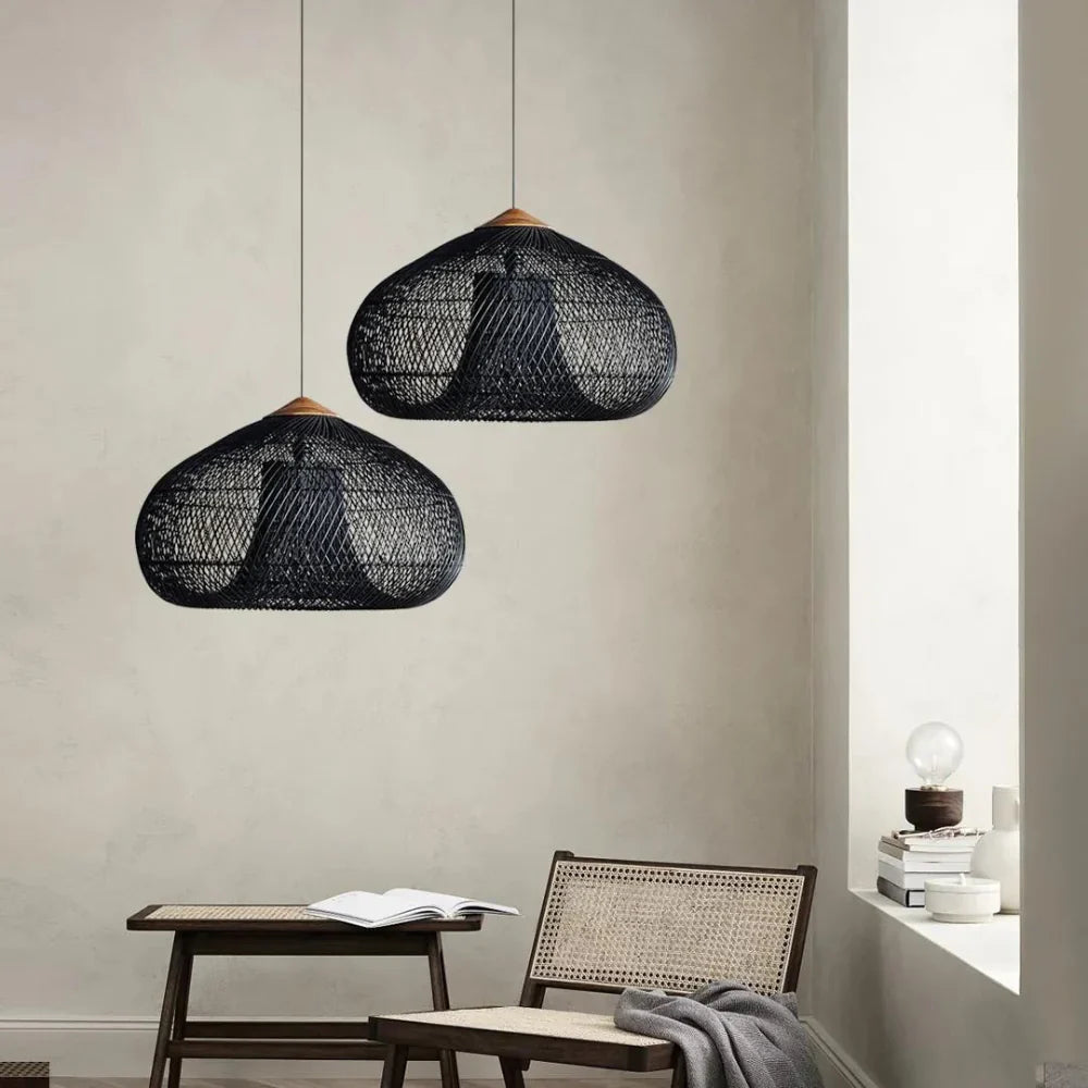 Pendant Light Rattan Handwoven E26 Boho Dining Room Kitchen Island Hanging Ceiling Fixture | Thomler
