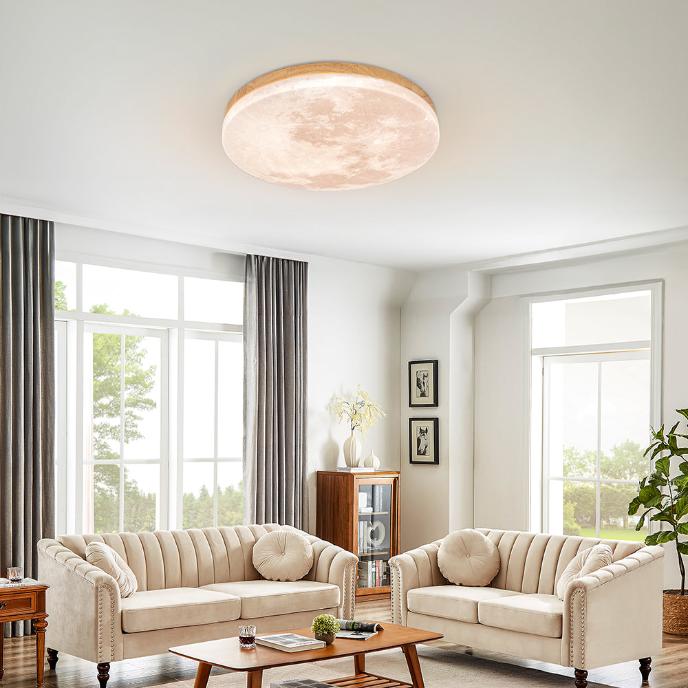 Ceiling Lamp Wood Acrylic 48.0 cm Moon Design Bedroom Living Room Flush Mount Ambient LED Light | Thomler