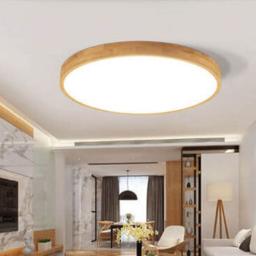 Slim Profile Round Wood Ceiling Light Fixture with Integrated LED – Modern Flush Mount in Natural Beige Finish for Bedroom, Living Room & | Thomler