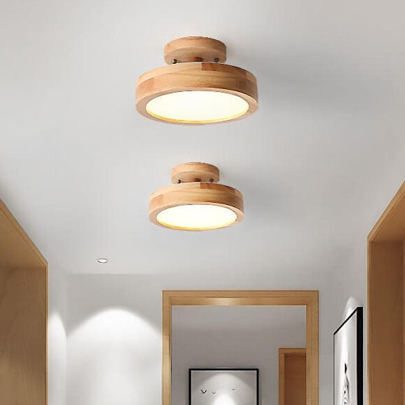 Wooden Circle Flush Mount LED Ceiling Light for Bedroom, Hallway & Living Room - Modern Wood Grain Design | Thomler