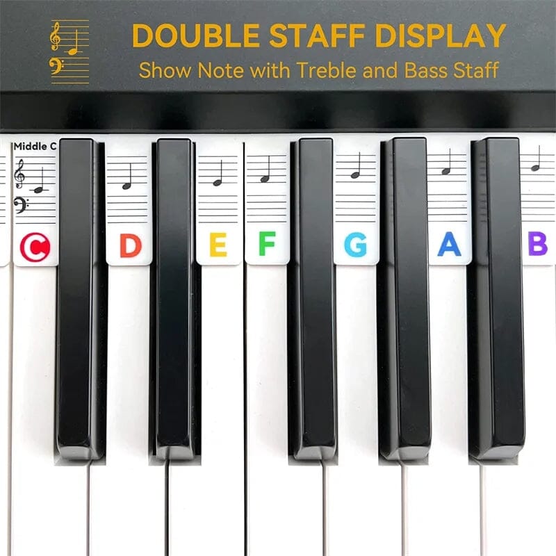 Removable Silicone Piano Key Note Labels for 88-Key Keyboards | Beginner Learning Aid with Staff Notation | Quick-Install Teaching Guide for Grand, Up