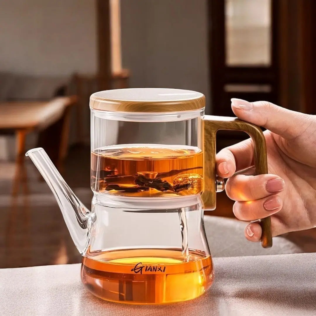 Teapot Borosilicate Glass 740 ml 26.0 fl oz Tea Brewing Magnetic Filter Wooden Handle Loose Leaf Herbal Tea Pot | Thomler