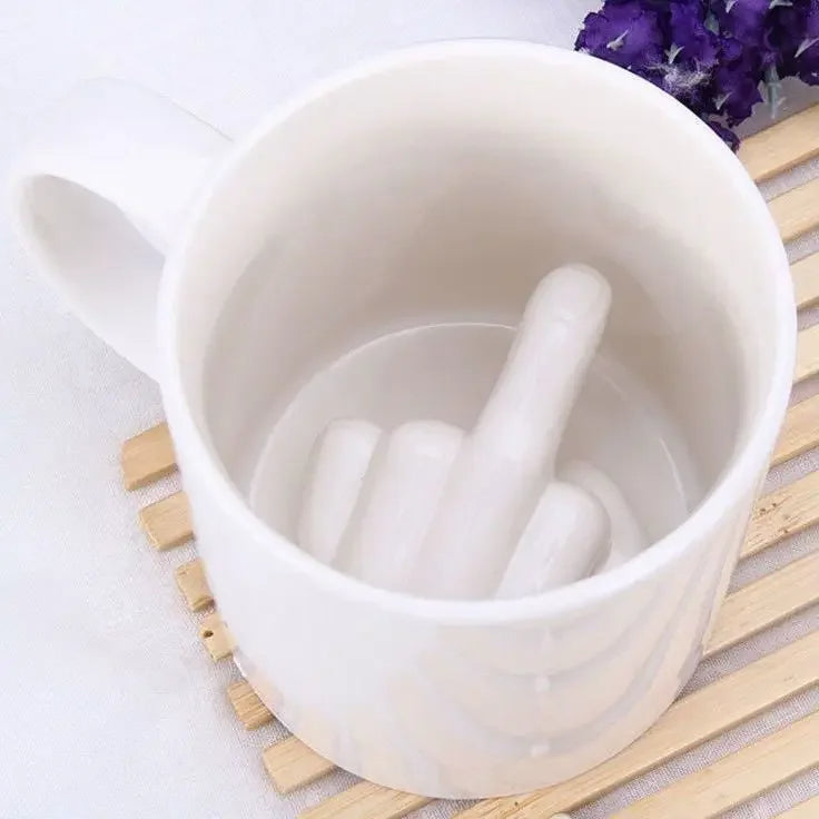Novelty Coffee Mug with Raised Finger Handle White Ceramic 12 oz for Home Office Kitchen | Thomler