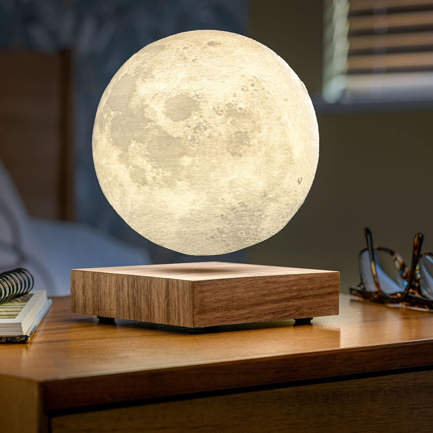 Levitating Moon Lamp 6 in 3D Printed ABS PVC Wood Base Home Decor Night Light | Thomler